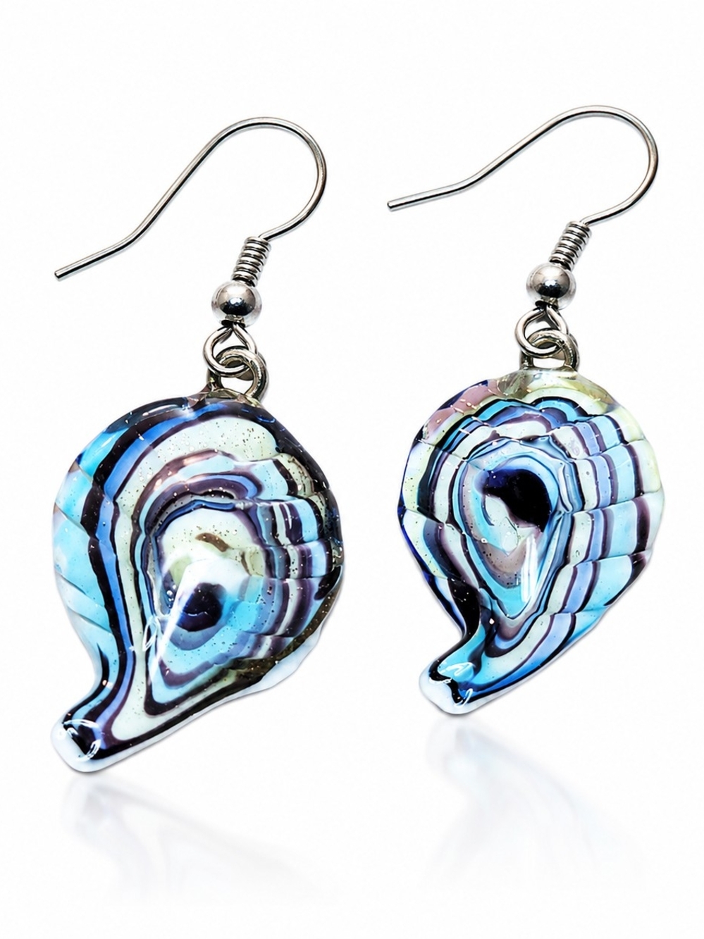 Art Glass Dangle Earrings Blue Swirl Glass Earrings Handmade Lampwork Glass Drop